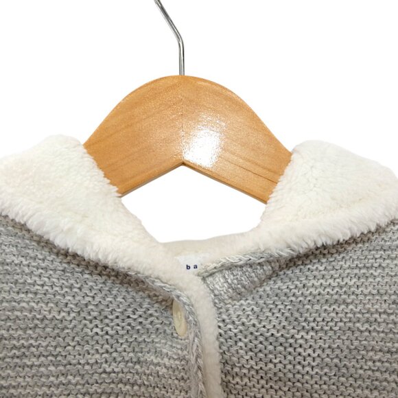 Baby Gap Sherpa Lined Gray Garter Knit Hoodie Jacket 6–12M Cozy Winter Neutral - Picture 6 of 9